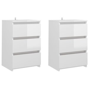 vidaXL Tables de chevet 2 Pièces Blanc brillant 40x35x62 5 cm Aggloméré