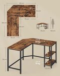 Bureau informatique table d'angle bureau poste de travail avec étagère de rangement table informatique pour maison et bureau montage facile 138 x 138 x 75 cm brun rustique 12_0004654