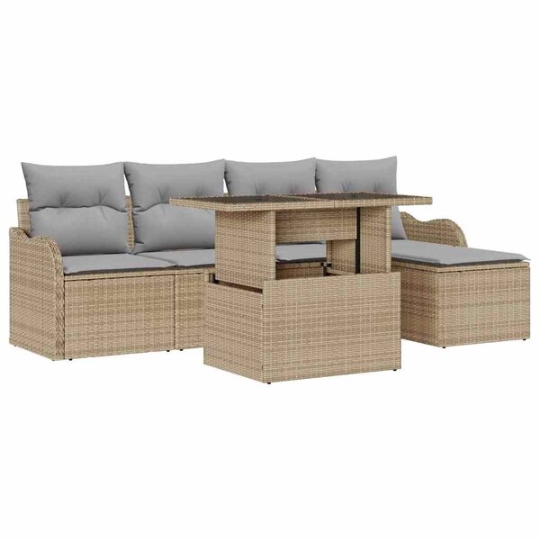 vidaXL Ensemble de canapé de jardin 6 Pièces Beige Poly Rattan