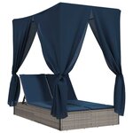 vidaXL Chaise longue double avec toit et rideaux gris résine tressée