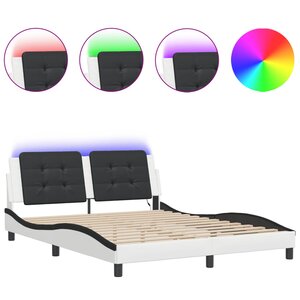 vidaXL Cadre de lit avec LED sans matelas Zadar blanc et noir 160x200 cm