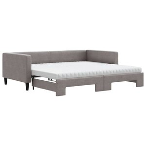 vidaXL Lit de jour avec gigogne et matelas taupe 100x200 cm tissu
