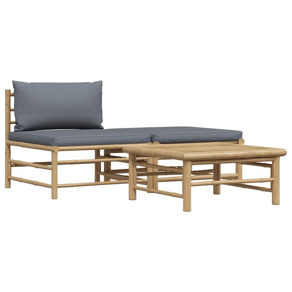 vidaXL Salon de jardin 3 Pièces avec coussins gris foncé Bambou
