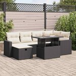 vidaXL Salon de jardin 7 Pièces avec coussins noir résine tressée