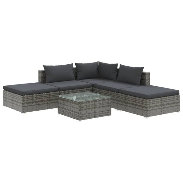 vidaXL Salon de jardin 6 Pièces avec coussins Résine tressée Gris