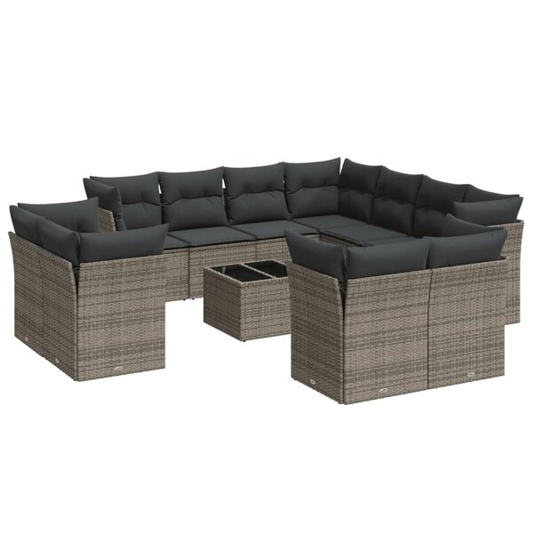 vidaXL Salon de jardin avec coussins 12 Pièces gris résine tressée