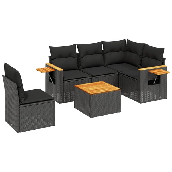 vidaXL Salon de jardin 6 Pièces avec coussins noir résine tressée