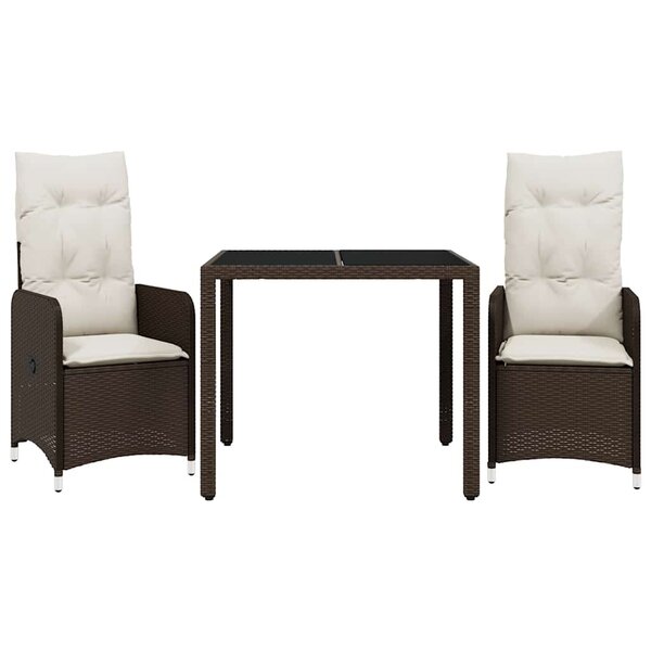 vidaXL Ensemble de bistro de jardin 3 Pièces coussins marron poly rotin