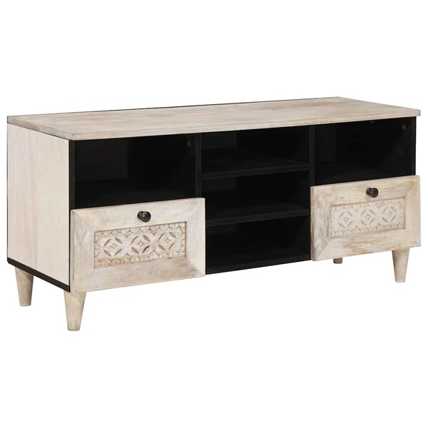 vidaXL Meuble TV Blanc 100 x 33 x 46 cm bois de manguier massif