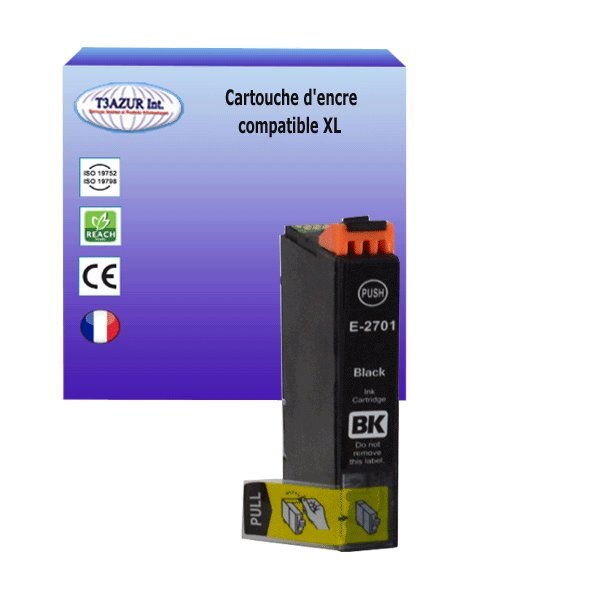 Cartouche Compatible pour Epson WF7610DWF, WF7620DTWF, WF7710DWF, WF7715DWF remplace Epson T2711 / T2701 (27XL) Noire - T3AZUR