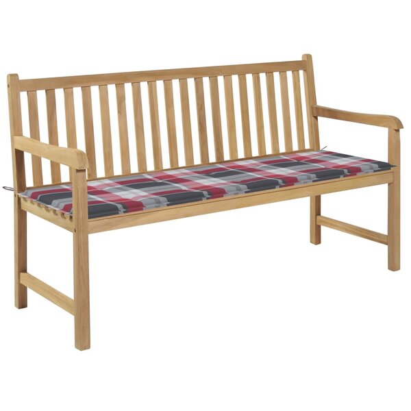 vidaXL Banc de jardin avec coussin à carreaux rouge 150 cm Teck massif