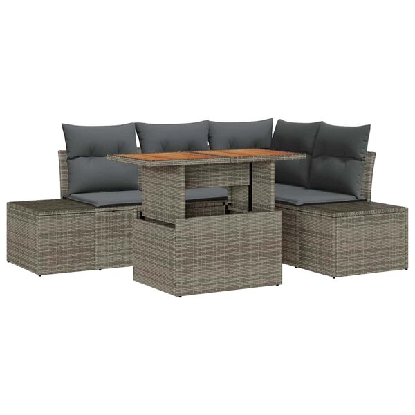 vidaXL Ensemble de canapé de jardin avec coussin 5 Pièces Gris  Marron