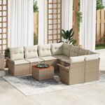 vidaXL Ensemble de canapé de jardin 9 Pièces Beige Poly rotin