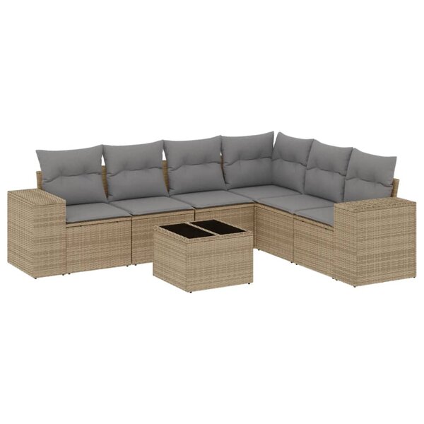 vidaXL Salon de jardin avec coussins 7 Pièces beige résine tressée