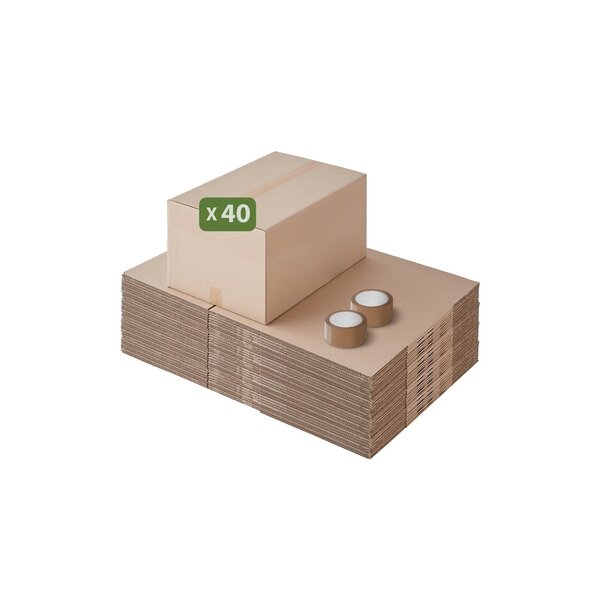 Pack and Move - Lot 40 cartons déménagement seconde main - 57 x 39 x 34 cm - Cartons réemployés - Seconde vie - 2 adhésifs offerts