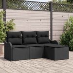 vidaXL Ensemble de canapé de jardin avec coussin 4 Pièces Noir Poly rotin