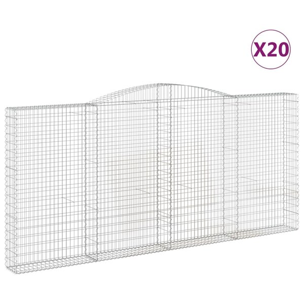 vidaXL Paniers à gabions arqués 20 Pièces 400x30x180/200 cm Fer galvanisé