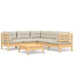 Salon de jardin meuble d'extérieur ensemble de mobilier 6 pièces avec coussins crème bois de pin solide 02_0016757