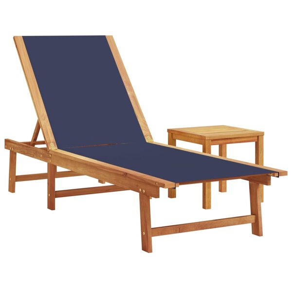 vidaXL Chaise longue et table bleu bois d'acacia solide et textilène