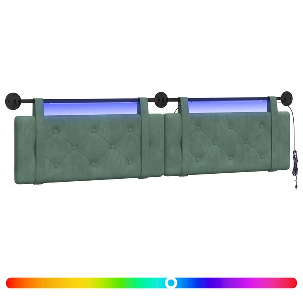 vidaXL Tête de lit suspendue Avec lumière LED Vert Mer Velours