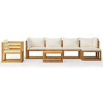 Salon de jardin meuble d'extérieur ensemble de mobilier 7 pièces avec coussin crème bois d'acacia solide 02_0017060