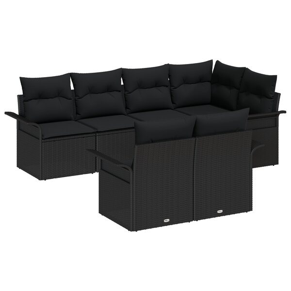 vidaXL Ensemble de jardin 7 pièces avec coussins - Rattan synthétique noir