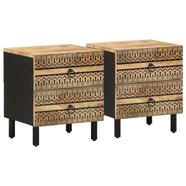 vidaXL Tables de chevet 2 Pièces noir bois de manguier massif brut