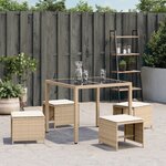 vidaXL Tabourets de jardin et coussins lot de 4 beige 41x41x36cm rotin