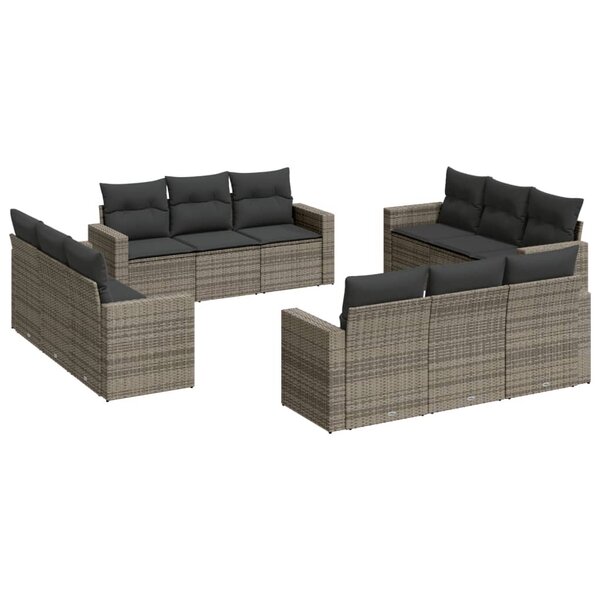 vidaXL Salon de jardin avec coussins 12 Pièces gris résine tressée