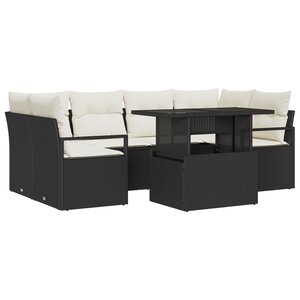 Set de Canapé Jardin vidaXL 7 pièces avec Coussins Rattan Poly Noir