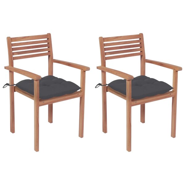 vidaXL Chaises de jardin lot de 2 et coussins anthracite Bois de teck