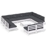 vidaXL Salon de jardin 12 Pièces avec coussins blanc bois de pin solide