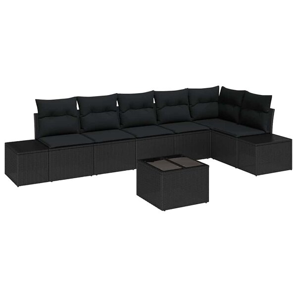 vidaXL Ensemble de canapé de jardin avec coussin 7 Pièces Noir Poly rotin