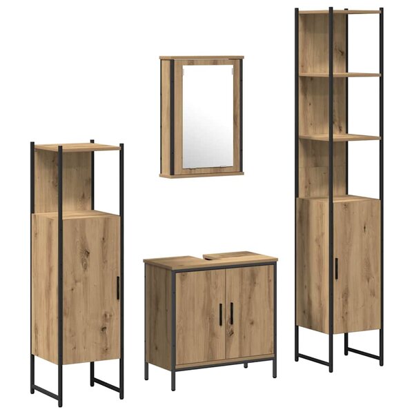 vidaXL Ensemble de mobilier de salle de bain avec étagère 4 Pièces Marron