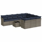 vidaXL Salon de jardin 11 Pièces avec coussins gris résine tressée