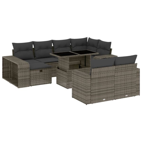 vidaXL Salon de jardin 11 Pièces avec coussins gris résine tressée
