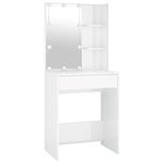 vidaXL Coiffeuse à LED et 2 armoires Blanc brillant Bois d'ingénierie