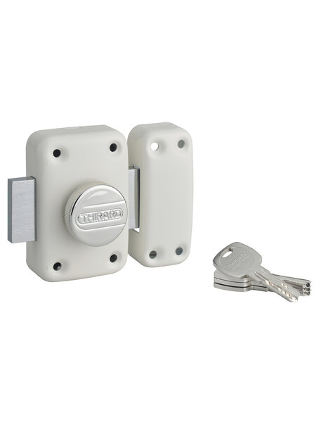 THIRARD - Verrou à bouton Transit 2 pour porte d'entrée  cylindre 50mm  4 clés  blanc
