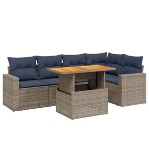 vidaXL Salon de jardin 6 Pièces avec coussins gris résine tressée