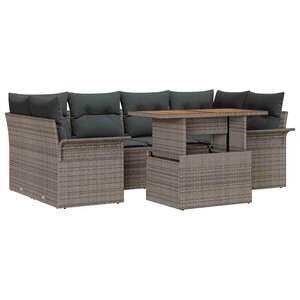 vidaXL Ensemble de canapé de jardin 7 Pièces Gris Poly rotin