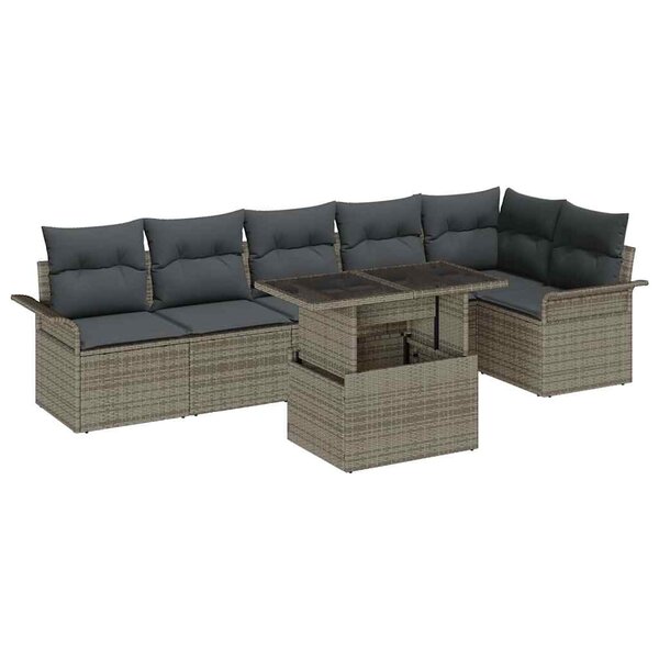 vidaXL Ensemble de canapé de jardin avec coussin 7 Pièces Gris Poly rotin