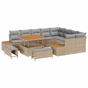 vidaXL Ensemble de canapé de jardin 12 Pièces Beige polyrotin