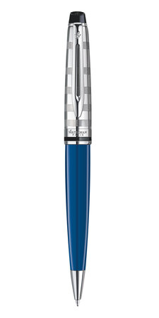 WATERMAN Expert Deluxe stylo bille,  bleu avec capuchon ciselé, Attributs palladium, pointe moyenne, recharge noire, écrin