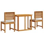 Ensemble de bistro de jardin 3 pièces vidaXL avec coussins en bois d'acacia massif
