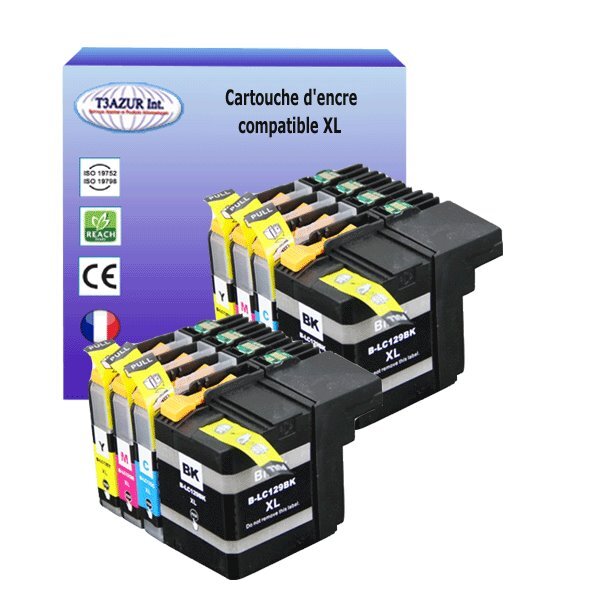 T3AZUR Lot de 8 Cartouches compatibles avec Brother LC127XL  LC125XL pour Brother DCP-J4110DW  MFC-J4410DW