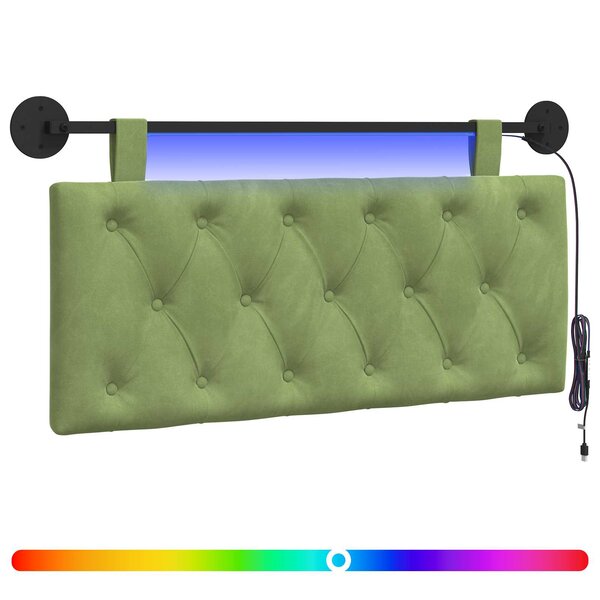 vidaXL Tête de lit suspendue Avec lumière LED Vert clair Velours