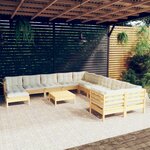 vidaXL Salon de jardin 12 Pièces avec coussins crème Bois de pin