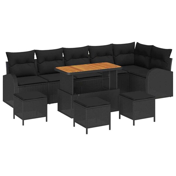 vidaXL Ensemble de canapé de jardin 10 Pièces Noir Poly rotin