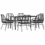 vidaXL Ensemble à manger de jardin coussins 7Pièces noir poly rotin verre