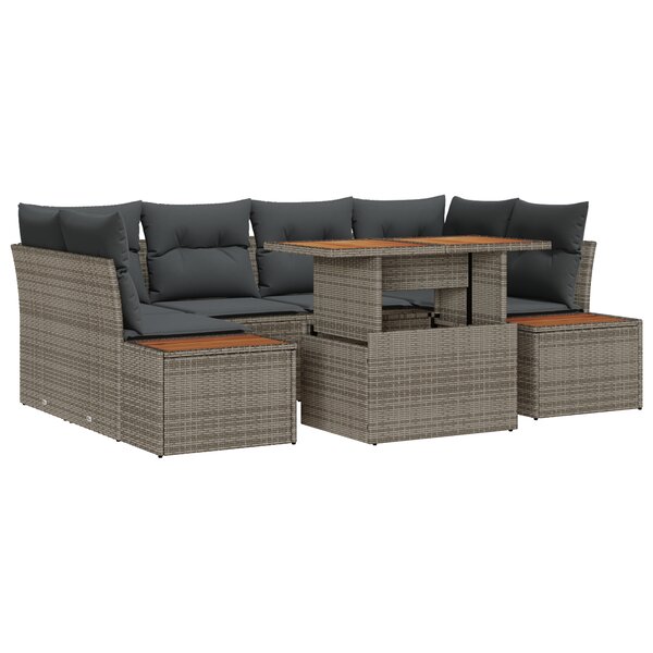 vidaXL Ensemble de jardin 7 pièces avec coussins en poly rotin gris et acacia